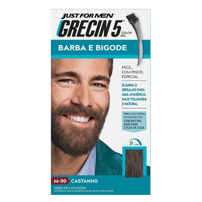 Grecin Just For Men Color Gel Tonalizante Gel Barba e Bigode Cor Castanho